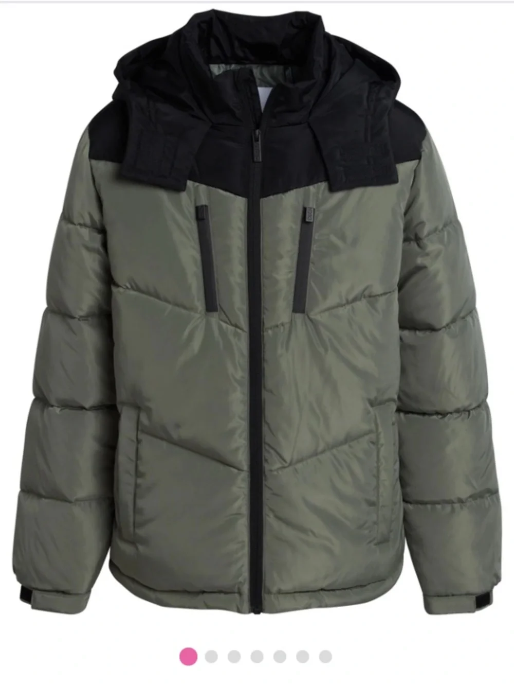 DKNY Boys Olive Green Puffer Jacket with Black Hood
